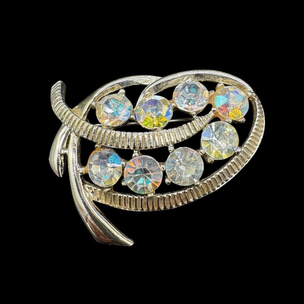 Vintage Brooch Silver Tone Aurora Borealist Stones Signed Artistic